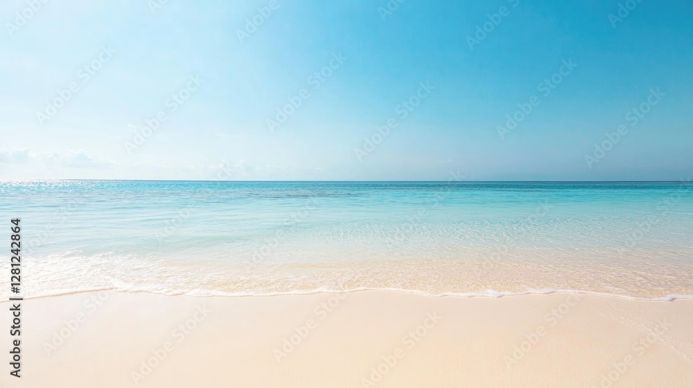 serene empty sandy beach under clear blue sky sunlight gently shimmering on tranquil ocean waves serene empty sandy beach under clear blue sky sunlight gently shimmering on tranquil ocean waves