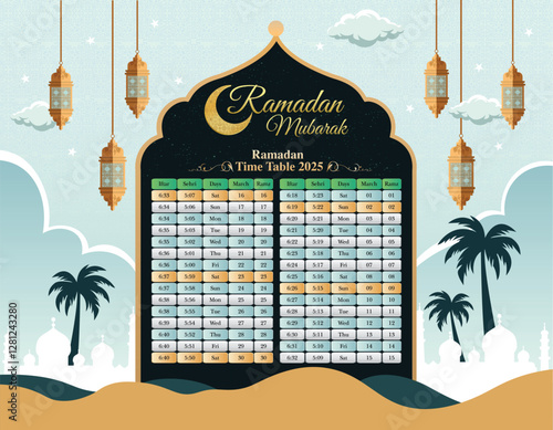 Elegant Ramadan Schedule Card Design—Prayer & Iftar Timings