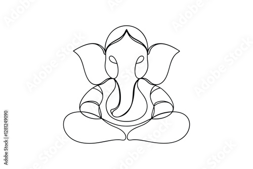Ganesh, Hindu God, Line Art, One Line Drawing, Elephant God, Indian Deity, Religious Symbol