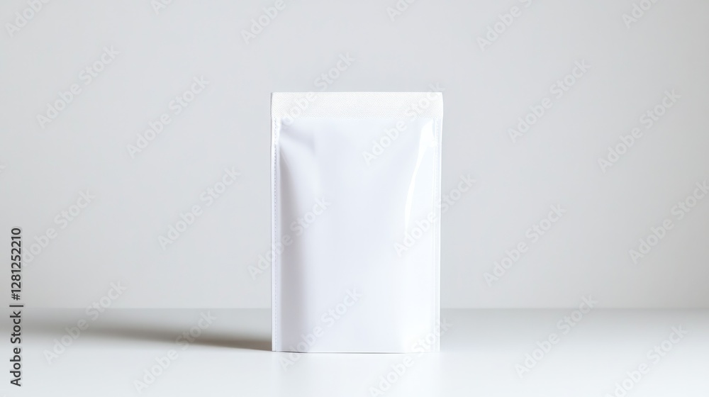 clean and minimalistic design of white stand-up pouch with zipper closure centered on white background clean and minimalistic design of white stand-up pouch with zipper closure centered on white background