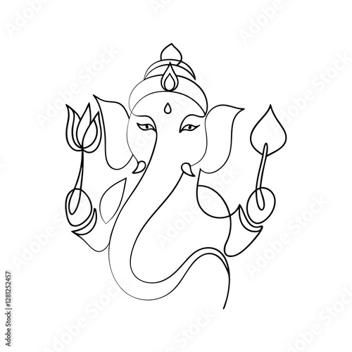 Continuous Line Drawing of Lord Ganesh Hindu God Deity
