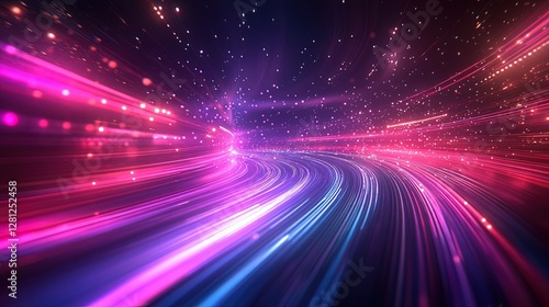 Abstract technology background featuring light trails, digital connections, and glowing networks 