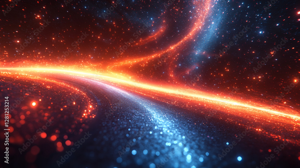 A vibrant cosmic scene showing swirling galaxies with fiery red and cool blue colors, representing the beauty of the universe A vibrant cosmic scene showing swirling galaxies with fiery red and cool blue colors, representing the beauty of the universe