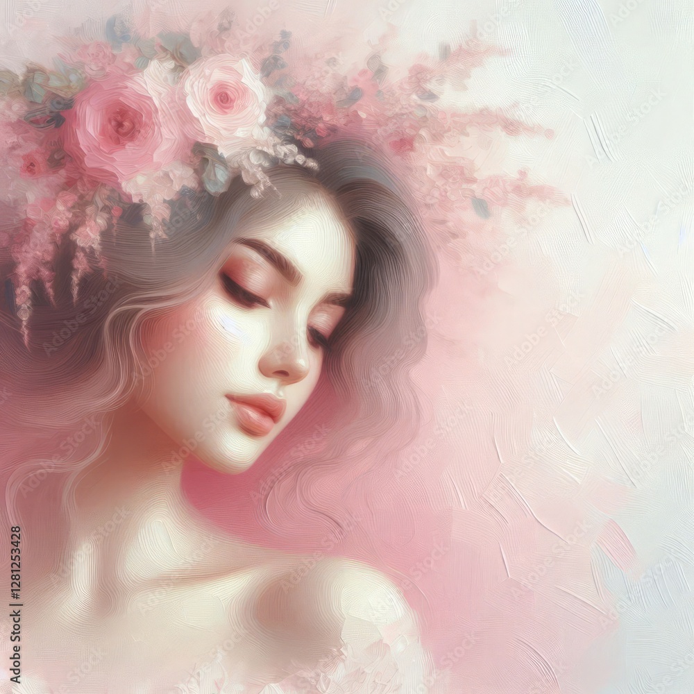 Pink oil painting depicts abstract and beautiful queen Pink oil painting depicts abstract and beautiful queen