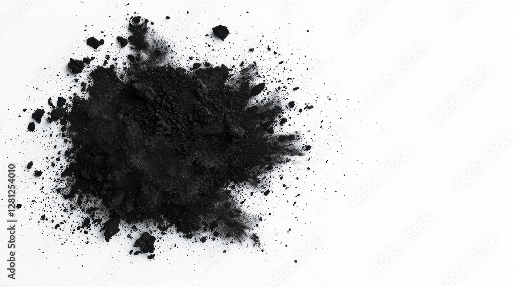 Black Powder Splash on White Background for Artistic and Creative Use Black Powder Splash on White Background for Artistic and Creative Use
