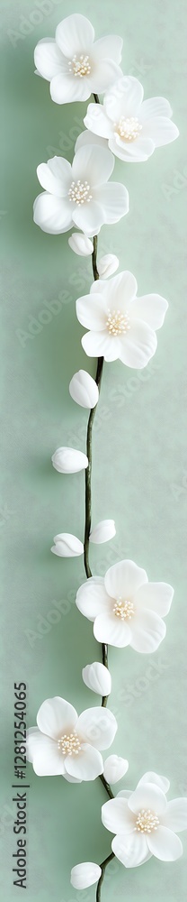 Obraz premium Elegant White Flowers Against a Soft Sage Green Background