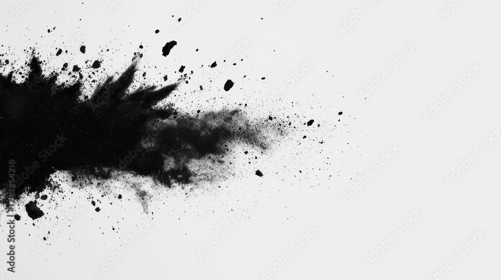 Black Powder Explosion Against Light Background for Artistic Effects Black Powder Explosion Against Light Background for Artistic Effects