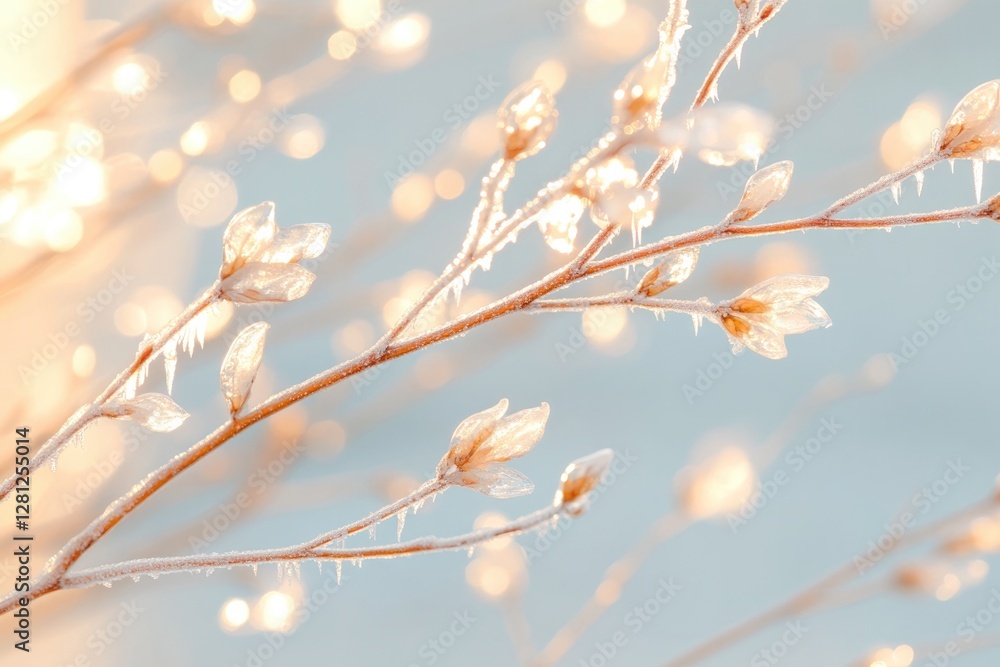 close-up of frosty branches with tiny icicles catching sunlight blurred background enhancing intricate details close-up of frosty branches with tiny icicles catching sunlight blurred background enhancing intricate details