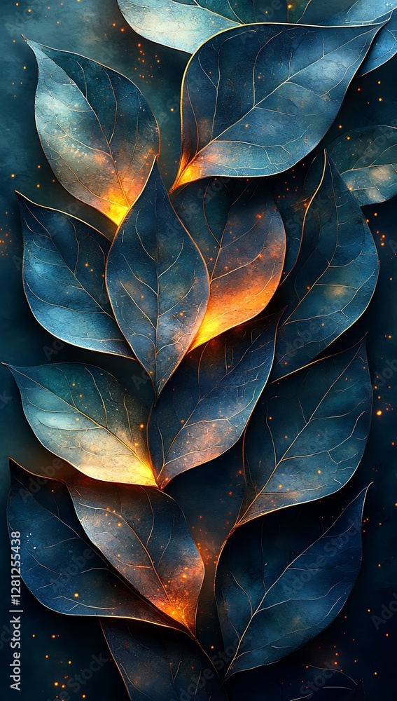 Obraz premium Intricate Dark Leaves with Fiery Veins