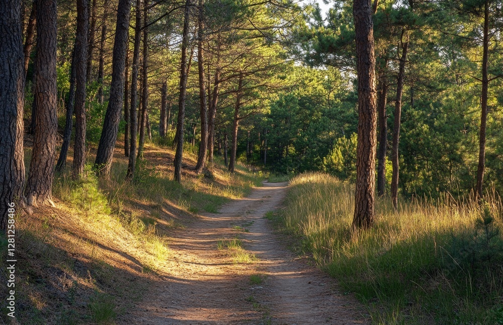 Fototapeta premium Sunny forest path through pine trees