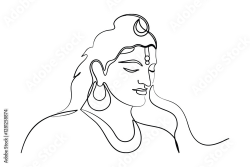 Serene One Line Drawing of Hindu Goddess Parvati, Shivas Consort