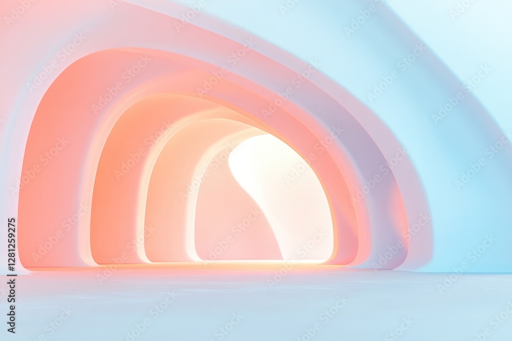 Fototapeta premium minimalistic abstract design showcasing spacious 3d interior with unique structures and soft lighting inviting viewers