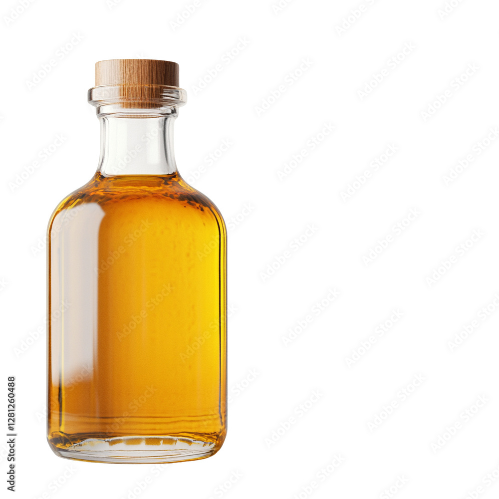 Elegant glass bottle filled with amber liquid. Elegant glass bottle filled with amber liquid.