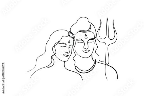 Hindu deities Shiva and Parvati in minimalist line art