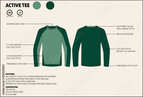 Men's Activewear Long Sleeve Round Neck T-Shirt Technical Tech Pack. 