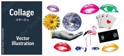 ラージュ素材、パーツ、レトロモダンなベクター粗素材、ベクター素材セット