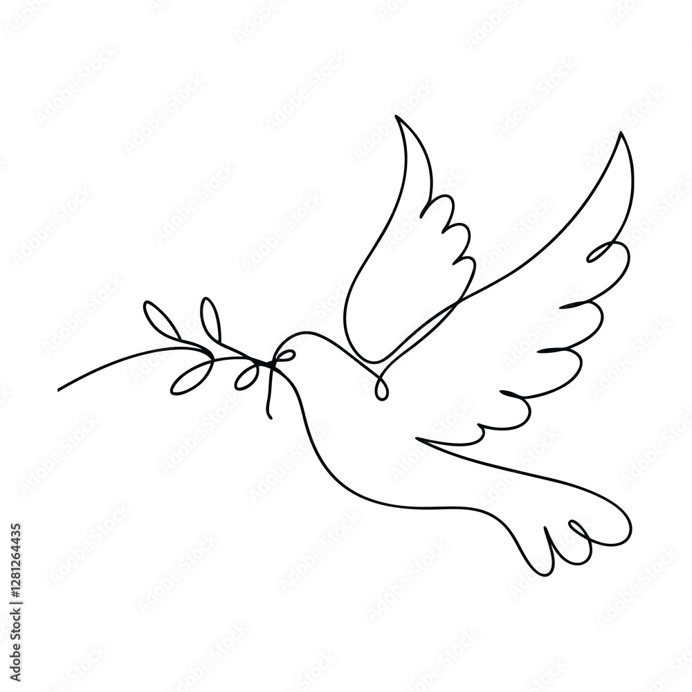 One line Dove Drawing, Peace Symbol, Olive Branch, Hope, Flight One line Dove Drawing, Peace Symbol, Olive Branch, Hope, Flight