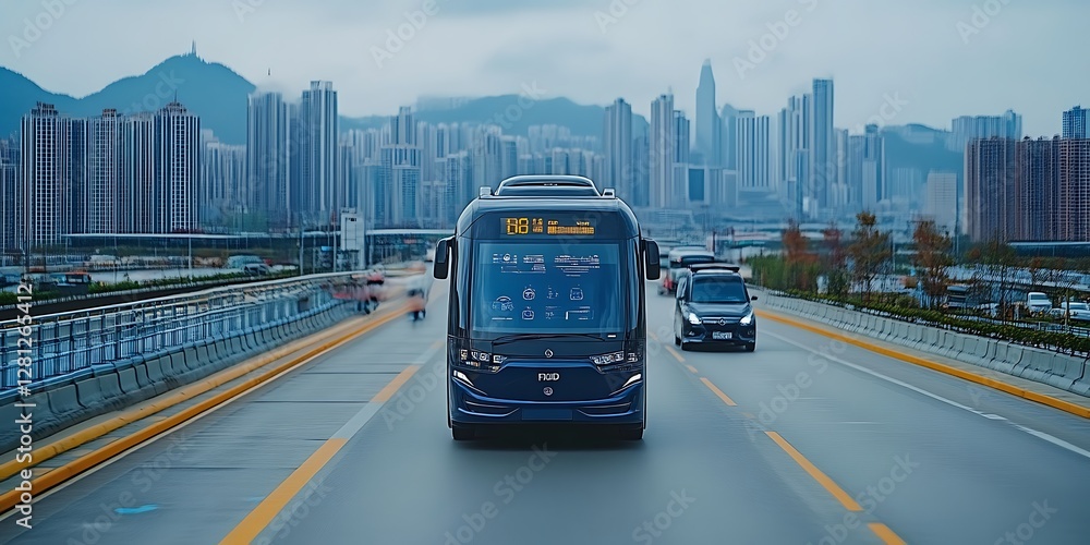 Obraz premium Electric Bus on City Highway