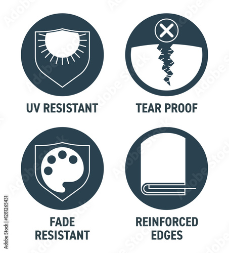 Textile icons - tear proof, UV and fade resist, Reinforced edges, in circular shape