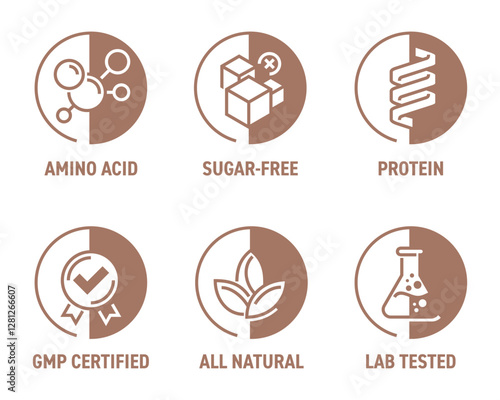 General features circular icons for food dietary supplement labeling