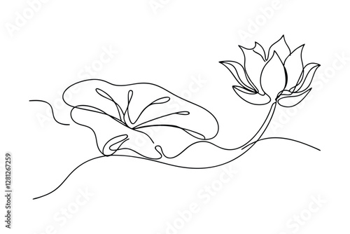 Single Line Lotus Flower Drawing, Elegant Botanical Art, Minimalist Design