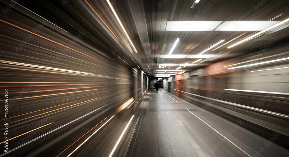 Blurred Motion Through Dark Subway Tunnel with Light Streaks Blurred Motion Through Dark Subway Tunnel with Light Streaks
