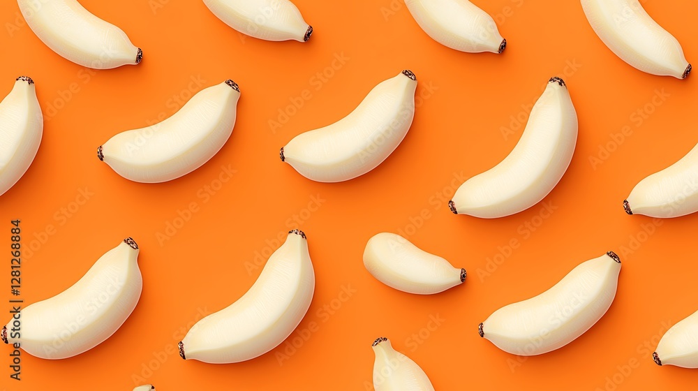 Baby bananas, arranged on a vibrant orange background for fruit, food, wallpaper and packaging design Baby bananas, arranged on a vibrant orange background for fruit, food, wallpaper and packaging design