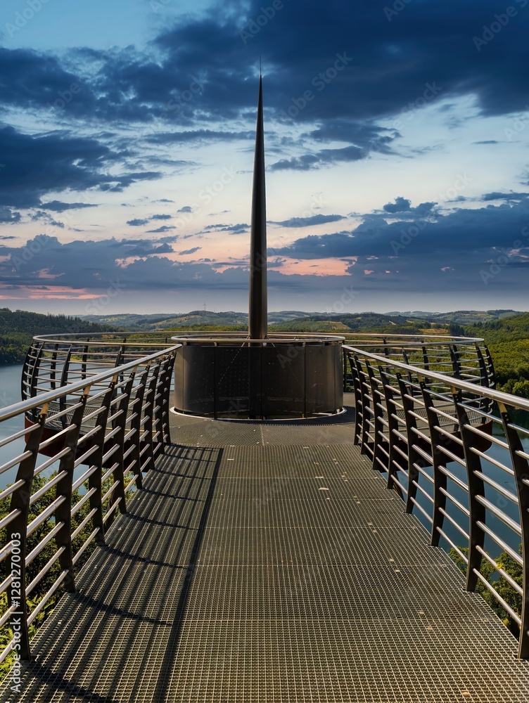 Blue hour with a view from the Skywalk in Olpe