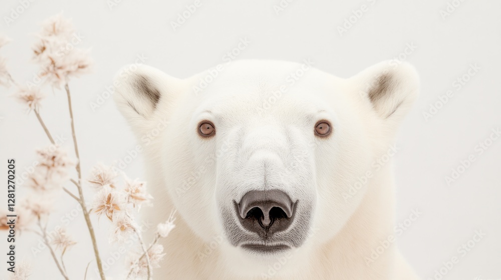 Fototapeta premium close-up of polar bear face against icy backdrop large eyes capturing cold wilderness