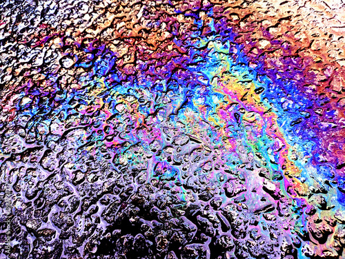 Abstract Oil Petrol Pollution Rainbow Gasoline Leak on Pavement