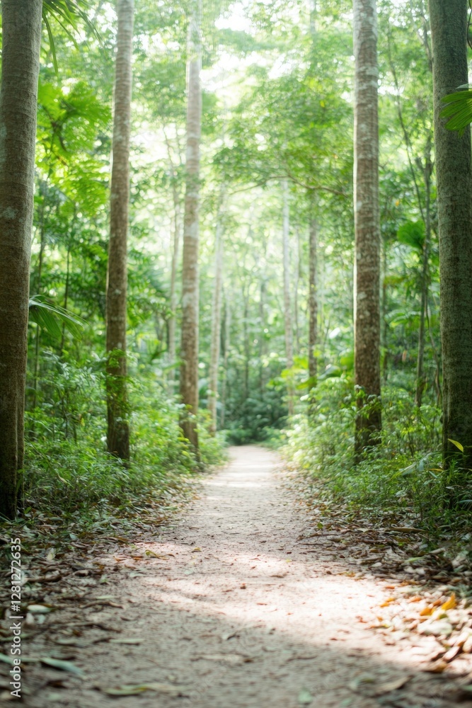 Fototapeta premium verdant rainforest fills frame with towering eucalyptus trees creating canopy