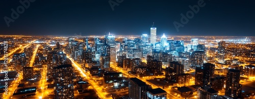 Vibrant city skyline illuminated at night.