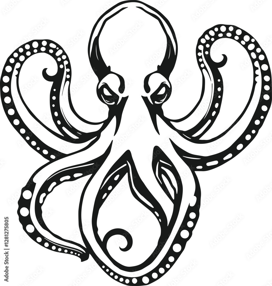 Octopus silhouette vector illustration isolated on white background. Octopus silhouette vector illustration isolated on white background.