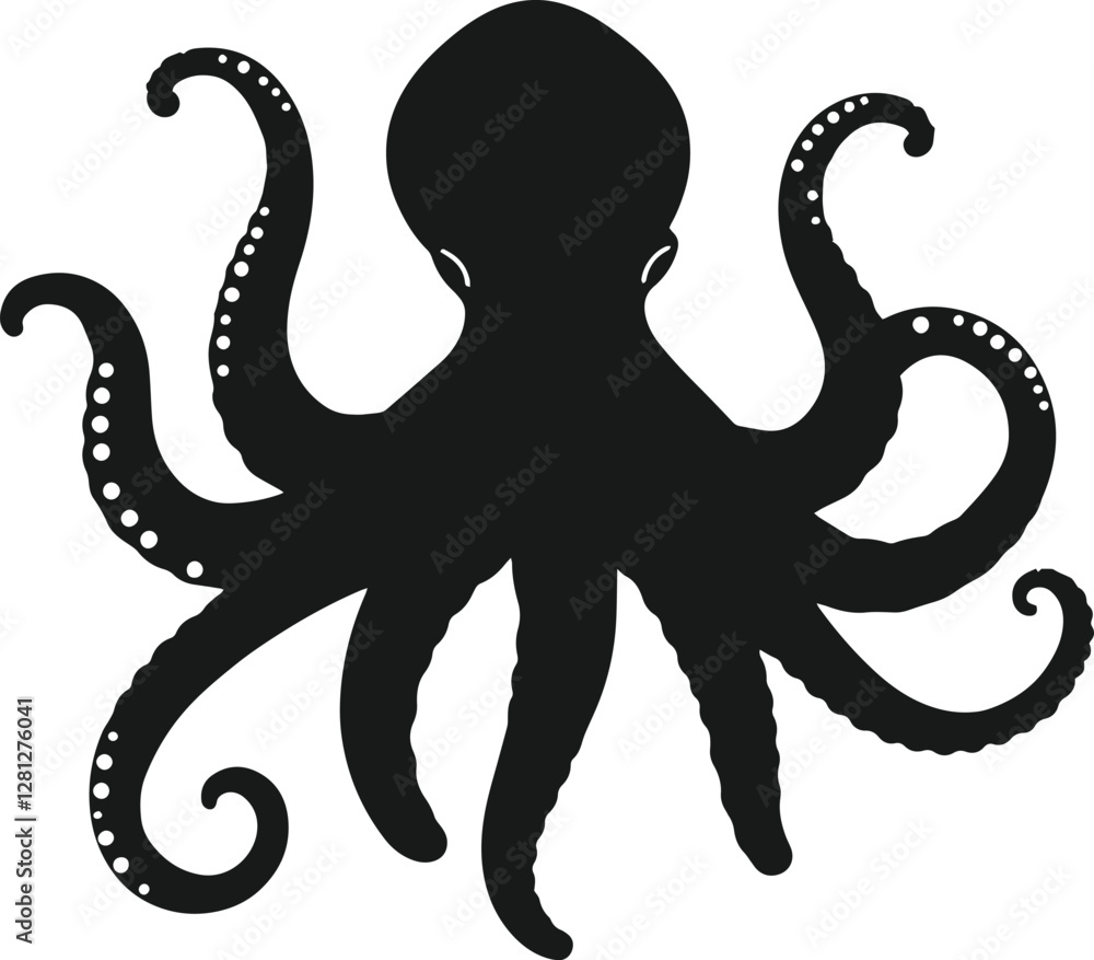 Obraz premium Octopus silhouette vector illustration isolated on white background.