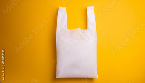 Mock up of white plastic bag on vivid yellow background. Perfect for branding, product presentation