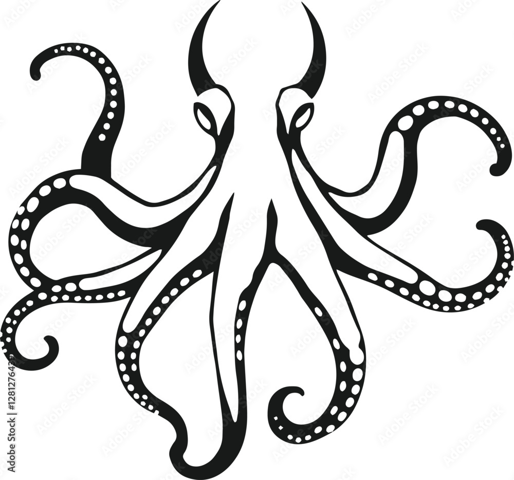 Octopus silhouette vector illustration isolated on white background. Octopus silhouette vector illustration isolated on white background.