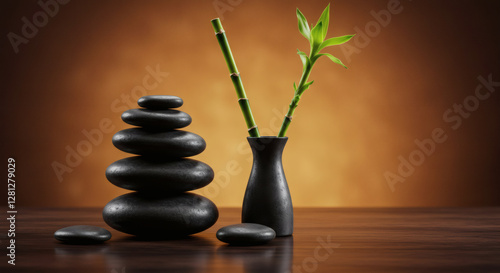 spa still life with stones and bamboo
