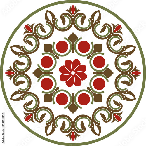 Vector colored round Turkish ornament. Endless Ottoman national circle.