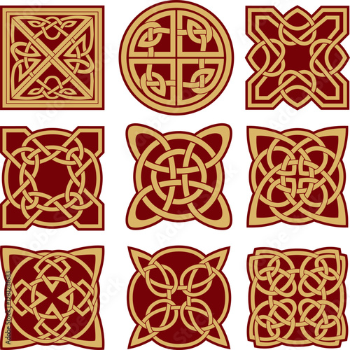 Vector set of red and black celtic knots. Ornament of ancient European peoples. The sign and symbol of the Irish, Scots, Britons, Franks.