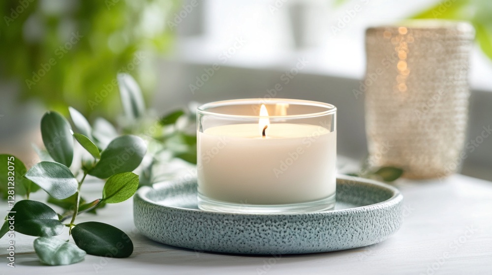 Scented Candle on Teal Tray with Greenery Scented Candle on Teal Tray with Greenery