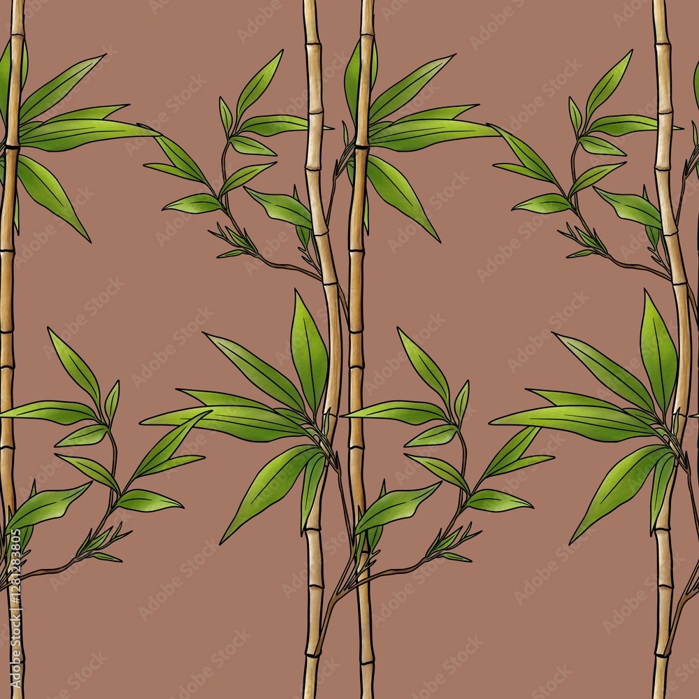 Obraz premium Seamless Bamboo Pattern Sticks on Mocha Mousse Background Big Design on Mocha Mousse Background