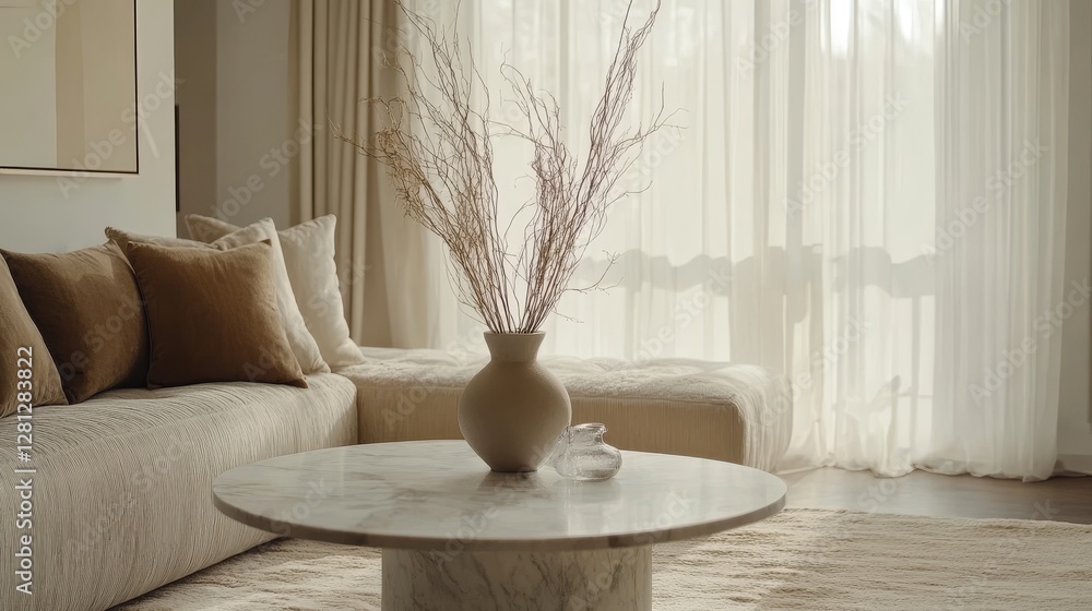 Welcoming Living Room With Comfortable Sofa and Neutral Decor in a Sunlit Space, Showcasing a Minimalistic and Cozy Atmosphere Welcoming Living Room With Comfortable Sofa and Neutral Decor in a Sunlit Space, Showcasing a Minimalistic and Cozy Atmosphere