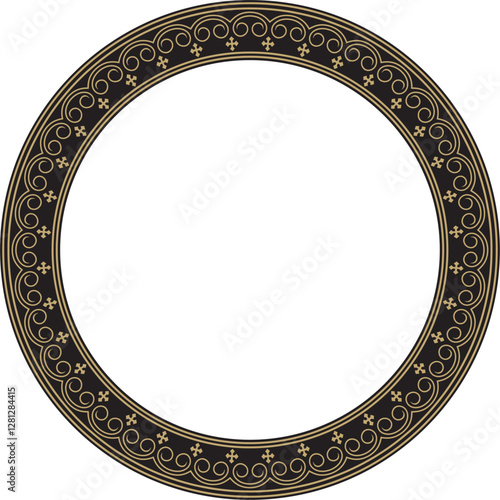 Vector gold and black round Yakut ornament. Endless circle, border, frame of the northern peoples of the Far East.