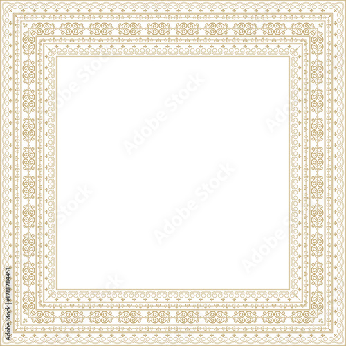 Vector gold square Yakut ornament. An endless rectangular border, a frame of the northern peoples of the Far East.