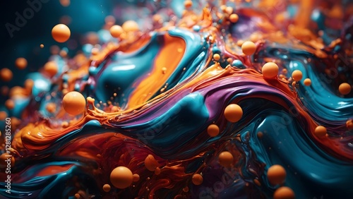 Colorful Abstract Swirls of Paint With Dynamic Bubbles in Vivid Contrast
