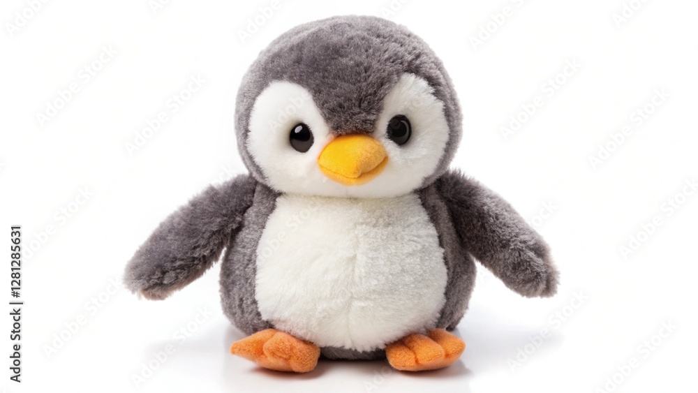 Fototapeta premium cuddly penguin plush toy with soft texture isolated on white background ideal for creative designs and advertising purposes 