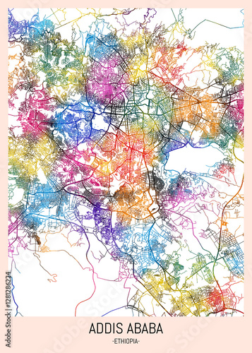 Addis Ababa Ethiopia City Map, district banner, business modern landmark, neighborhood paint travel, hometown downtown design, destination landmark