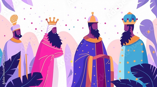 Vector Illustration: Wise Men in Biblical Nativity Scene
