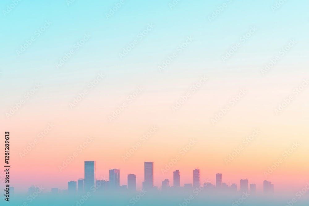 Fototapeta premium silhouette of bustling city skyline at sunrise symbolizing growth in emerging markets with copy space