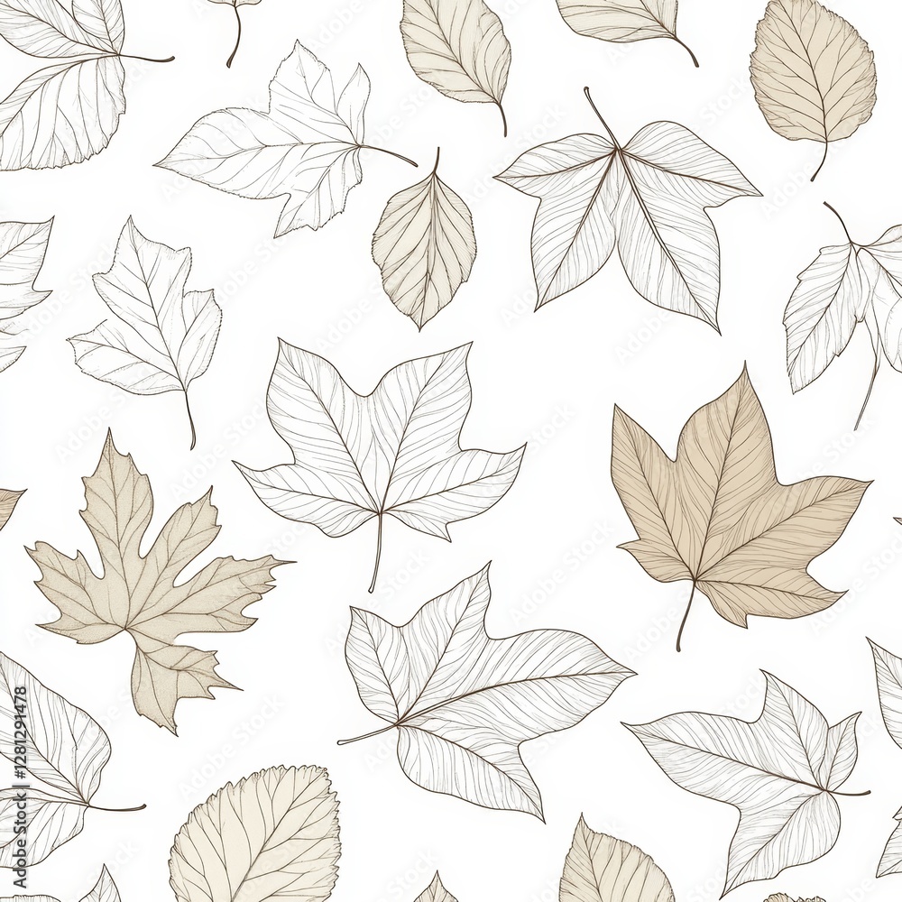 Fototapeta premium Autumn leaves seamless pattern on white background